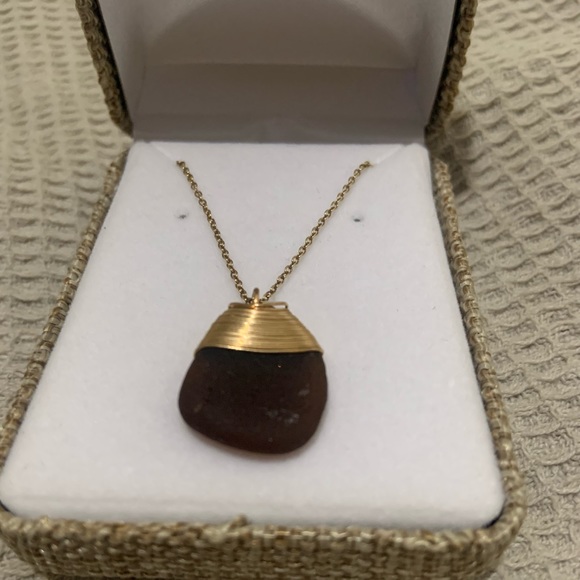 Ultra Rare Sea Glass Necklace: Amber Brown 14k Gold Fill- 18 inch